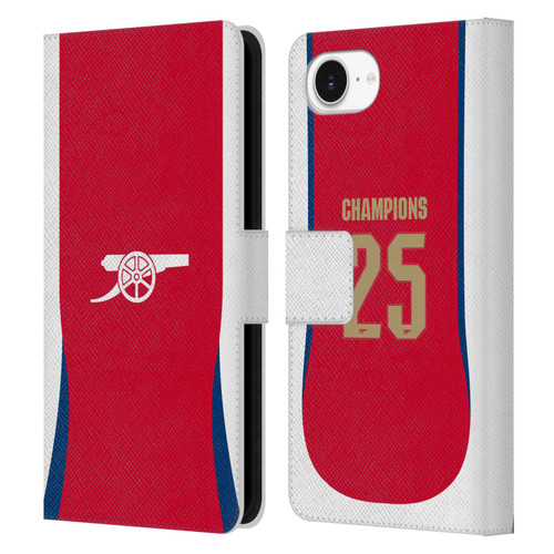 Arsenal FC 2025 Women's Champions Home Leather Book Wallet Case Cover For Apple iPhone 16e