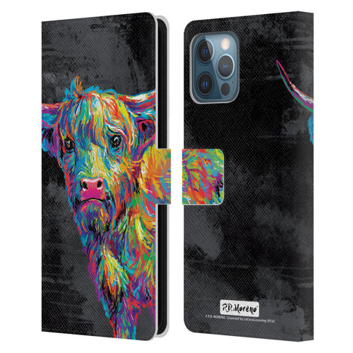 P.D. Moreno Animals II Reuben The Highland Cow Leather Book Wallet Case Cover For Apple iPhone 12 Pro Max
