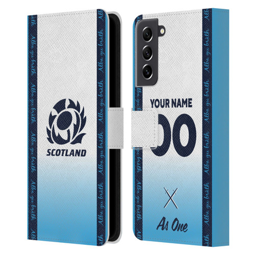 Custom Customised Personalised Scotland Rugby 2024/25 Kit Away Leather Book Wallet Case Cover For Samsung Galaxy S21 FE 5G