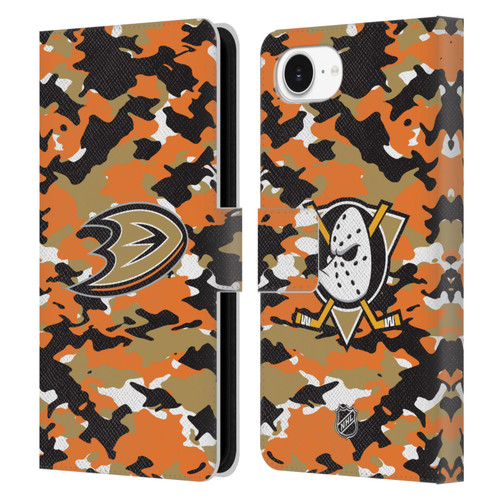 NHL Anaheim Ducks Camouflage Leather Book Wallet Case Cover For Apple iPhone 16e