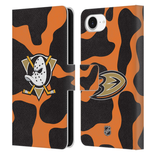 NHL Anaheim Ducks Cow Pattern Leather Book Wallet Case Cover For Apple iPhone 16e