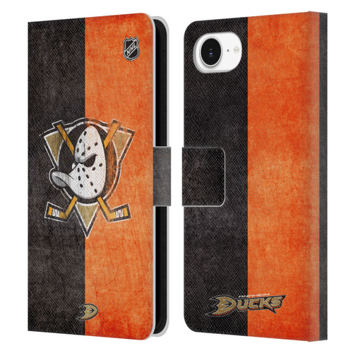 NHL Anaheim Ducks Half Distressed Leather Book Wallet Case Cover For Apple iPhone 16e
