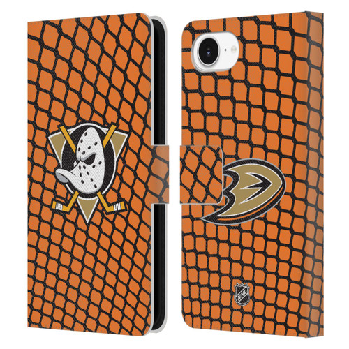 NHL Anaheim Ducks Net Pattern Leather Book Wallet Case Cover For Apple iPhone 16e