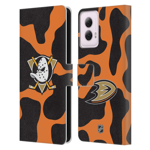NHL Anaheim Ducks Cow Pattern Leather Book Wallet Case Cover For Motorola Moto G Power (2024)