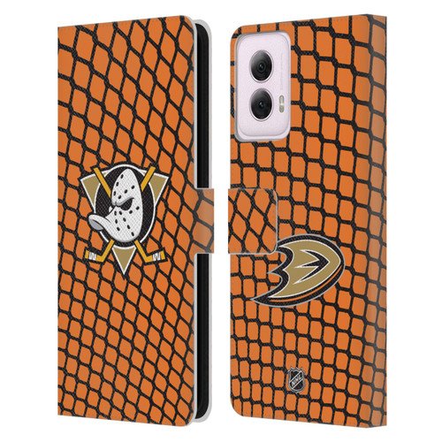 NHL Anaheim Ducks Net Pattern Leather Book Wallet Case Cover For Motorola Moto G Power (2024)