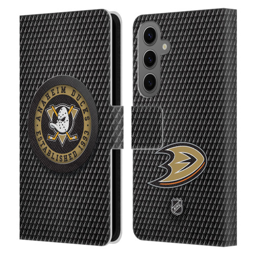NHL Anaheim Ducks Puck Texture Leather Book Wallet Case Cover For Samsung Galaxy S25