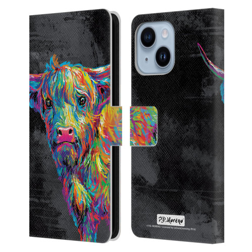 P.D. Moreno Animals II Reuben The Highland Cow Leather Book Wallet Case Cover For Apple iPhone 14 Plus