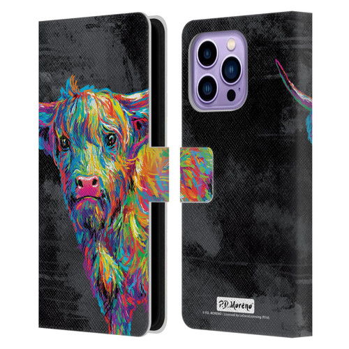 P.D. Moreno Animals II Reuben The Highland Cow Leather Book Wallet Case Cover For Apple iPhone 14 Pro Max