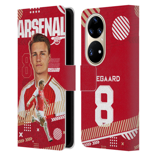 Arsenal FC 2023/24 First Team Martin Ødegaard Leather Book Wallet Case Cover For Huawei P50 Pro
