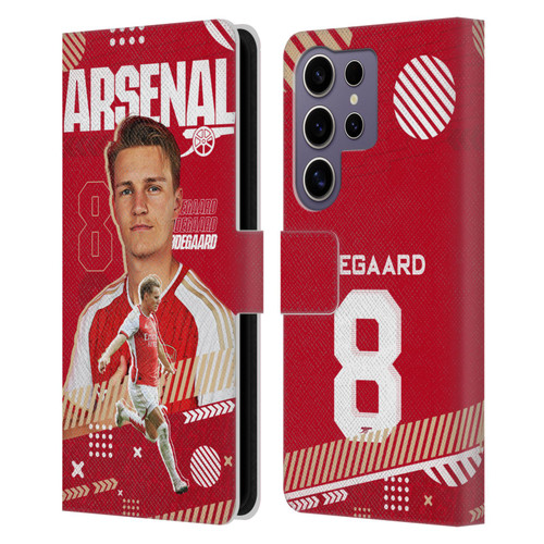 Arsenal FC 2023/24 First Team Martin Ødegaard Leather Book Wallet Case Cover For Samsung Galaxy S25 Ultra