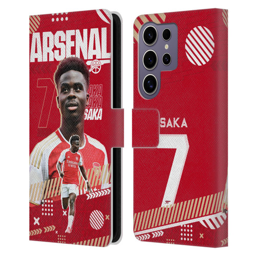 Arsenal FC 2023/24 First Team Bukayo Saka Leather Book Wallet Case Cover For Samsung Galaxy S25 Ultra