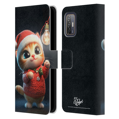 D.S. Valori Kitty And Puppy Kitty Christmas Light Leather Book Wallet Case Cover For HTC Desire 21 Pro 5G