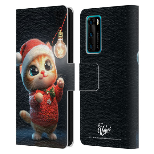 D.S. Valori Kitty And Puppy Kitty Christmas Light Leather Book Wallet Case Cover For Huawei P40 5G