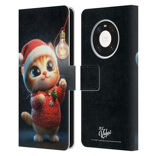 D.S. Valori Kitty And Puppy Kitty Christmas Light Leather Book Wallet Case Cover For Huawei Mate 40 Pro 5G