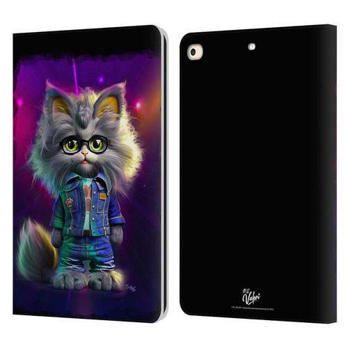 D.S. Valori Kitty And Puppy Kitty In Jeans Leather Book Wallet Case Cover For Apple iPad 9.7 2017 / iPad 9.7 2018