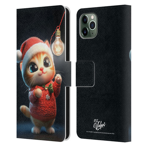 D.S. Valori Kitty And Puppy Kitty Christmas Light Leather Book Wallet Case Cover For Apple iPhone 11 Pro Max