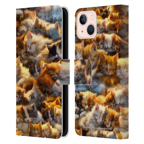 D.S. Valori Kitty And Puppy Kitty Dreams Leather Book Wallet Case Cover For Apple iPhone 13
