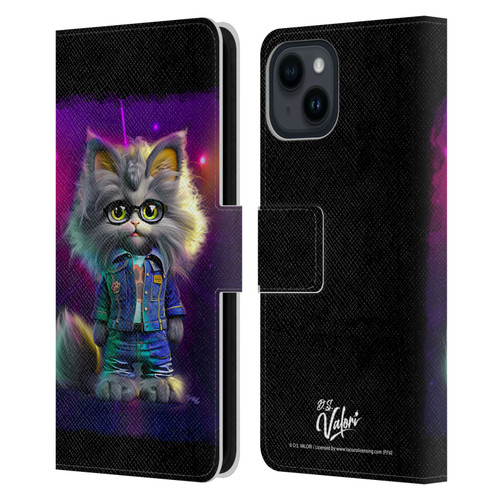 D.S. Valori Kitty And Puppy Kitty In Jeans Leather Book Wallet Case Cover For Apple iPhone 15