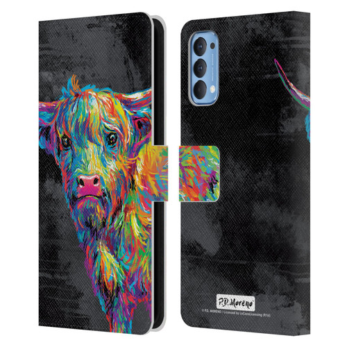 P.D. Moreno Animals II Reuben The Highland Cow Leather Book Wallet Case Cover For OPPO Reno 4 5G