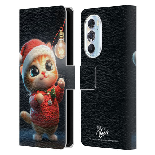 D.S. Valori Kitty And Puppy Kitty Christmas Light Leather Book Wallet Case Cover For Motorola Edge X30