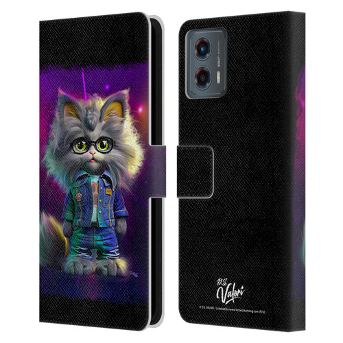 D.S. Valori Kitty And Puppy Kitty In Jeans Leather Book Wallet Case Cover For Motorola Moto G (2023)