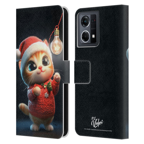 D.S. Valori Kitty And Puppy Kitty Christmas Light Leather Book Wallet Case Cover For OPPO Reno8 4G