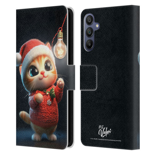 D.S. Valori Kitty And Puppy Kitty Christmas Light Leather Book Wallet Case Cover For Samsung Galaxy A15