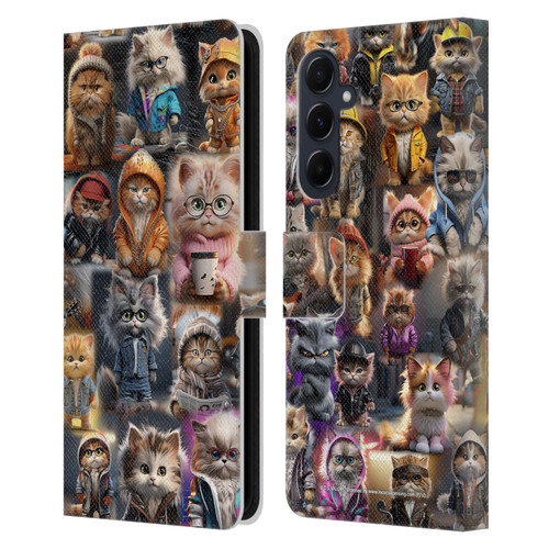 D.S. Valori Kitty And Puppy Kitty Kingdom Leather Book Wallet Case Cover For Samsung Galaxy A55 5G