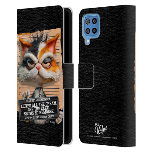 D.S. Valori Kitty And Puppy Kitty Licked The Cream Leather Book Wallet Case Cover For Samsung Galaxy F22 (2021)