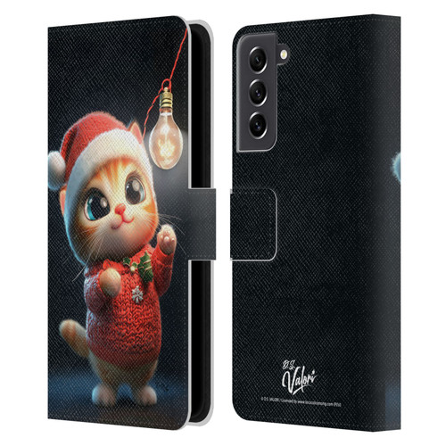 D.S. Valori Kitty And Puppy Kitty Christmas Light Leather Book Wallet Case Cover For Samsung Galaxy S21 FE 5G