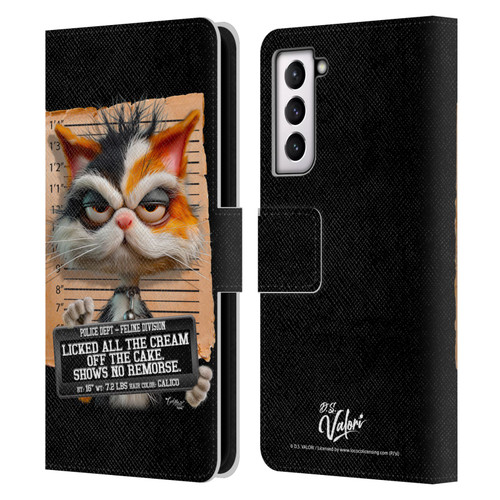D.S. Valori Kitty And Puppy Kitty Licked The Cream Leather Book Wallet Case Cover For Samsung Galaxy S21 5G