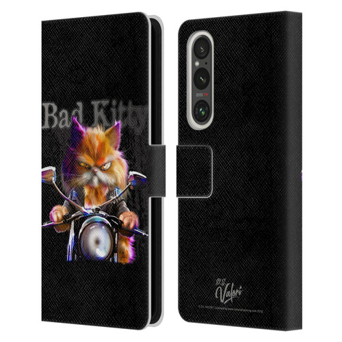 D.S. Valori Kitty And Puppy Bad Kitty Leather Book Wallet Case Cover For Sony Xperia 1 V 5G