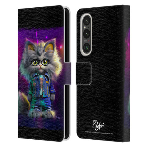 D.S. Valori Kitty And Puppy Kitty In Jeans Leather Book Wallet Case Cover For Sony Xperia 1 V 5G