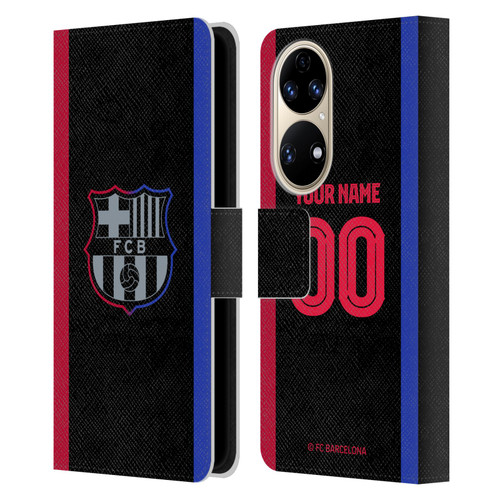 Custom Customised Personalised FC Barcelona 2024/25 Kit Away Leather Book Wallet Case Cover For Huawei P50