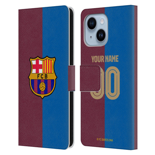 Custom Customised Personalised FC Barcelona 2024/25 Kit Home Leather Book Wallet Case Cover For Apple iPhone 14 Plus