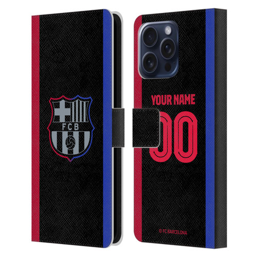 Custom Customised Personalised FC Barcelona 2024/25 Kit Away Leather Book Wallet Case Cover For Apple iPhone 16 Pro Max