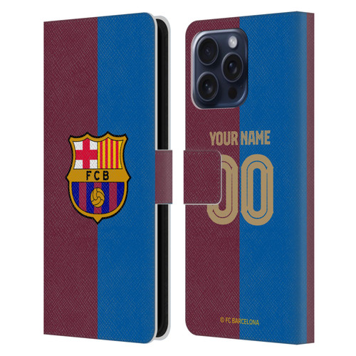 Custom Customised Personalised FC Barcelona 2024/25 Kit Home Leather Book Wallet Case Cover For Apple iPhone 16 Pro Max