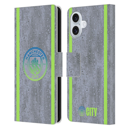 Manchester City Man City FC 2025/26 Badge Kit Third Leather Book Wallet Case Cover For Apple iPhone 16 Plus