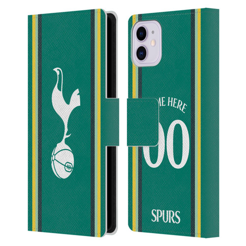 Custom Customised Personalised Tottenham Hotspur F.C. 2024/25 Badge Kit Third Leather Book Wallet Case Cover For Apple iPhone 11