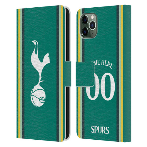 Custom Customised Personalised Tottenham Hotspur F.C. 2024/25 Badge Kit Third Leather Book Wallet Case Cover For Apple iPhone 11 Pro Max
