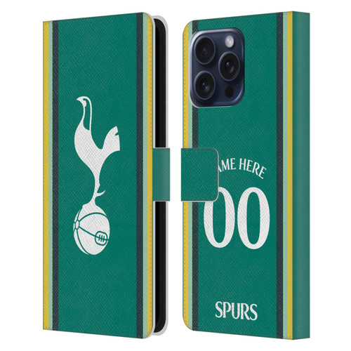 Custom Customised Personalised Tottenham Hotspur F.C. 2024/25 Badge Kit Third Leather Book Wallet Case Cover For Apple iPhone 16 Pro Max