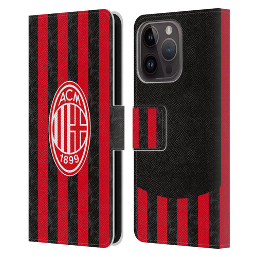 AC Milan 2025/26 Crest Kit Home Leather Book Wallet Case Cover For Apple iPhone 15 Pro
