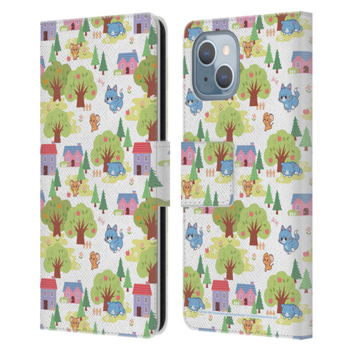 Tom and Jerry Gokko Graphics Trees Pattern Leather Book Wallet Case Cover For Apple iPhone 14