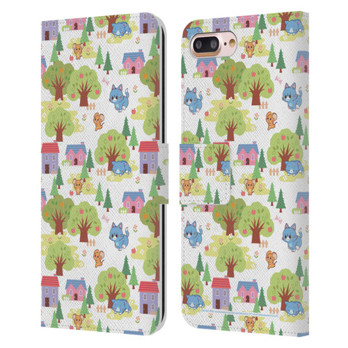 Tom and Jerry Gokko Graphics Trees Pattern Leather Book Wallet Case Cover For Apple iPhone 7 Plus / iPhone 8 Plus