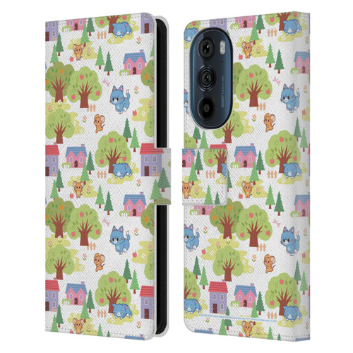 Tom and Jerry Gokko Graphics Trees Pattern Leather Book Wallet Case Cover For Motorola Edge 30