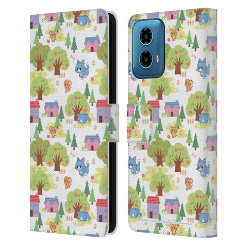 Tom and Jerry Gokko Graphics Trees Pattern Leather Book Wallet Case Cover For Motorola Moto G34 5G