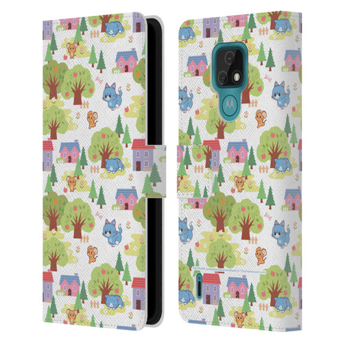 Tom and Jerry Gokko Graphics Trees Pattern Leather Book Wallet Case Cover For Motorola Moto E7