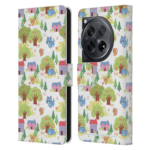 Tom and Jerry Gokko Graphics Trees Pattern Leather Book Wallet Case Cover For OnePlus 12