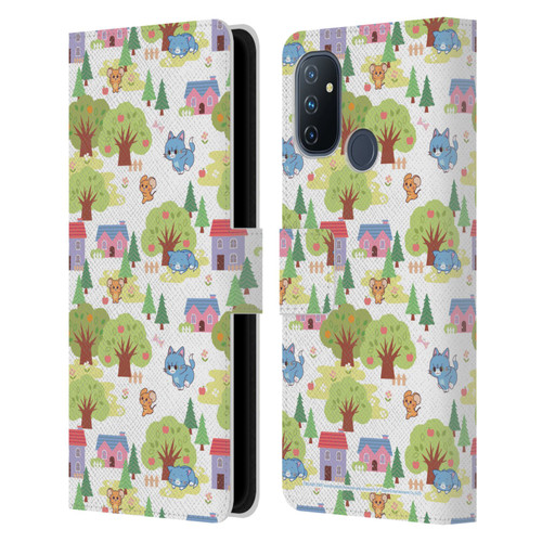 Tom and Jerry Gokko Graphics Trees Pattern Leather Book Wallet Case Cover For OnePlus Nord N100