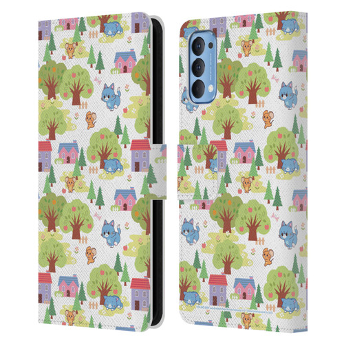 Tom and Jerry Gokko Graphics Trees Pattern Leather Book Wallet Case Cover For OPPO Reno 4 5G